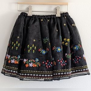 Hanna Andersson Black Organza Skirt with Embroidery